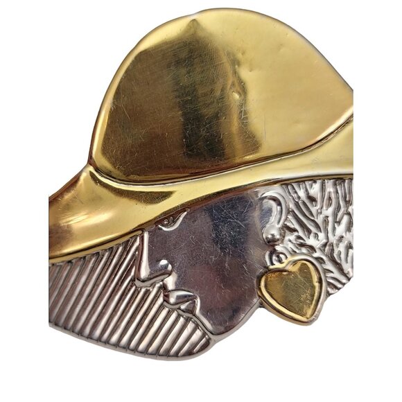 Sterling Silver 925 Gold Vermeil Lady In Hat Hollow Statement Brooch - Picture 3 of 11